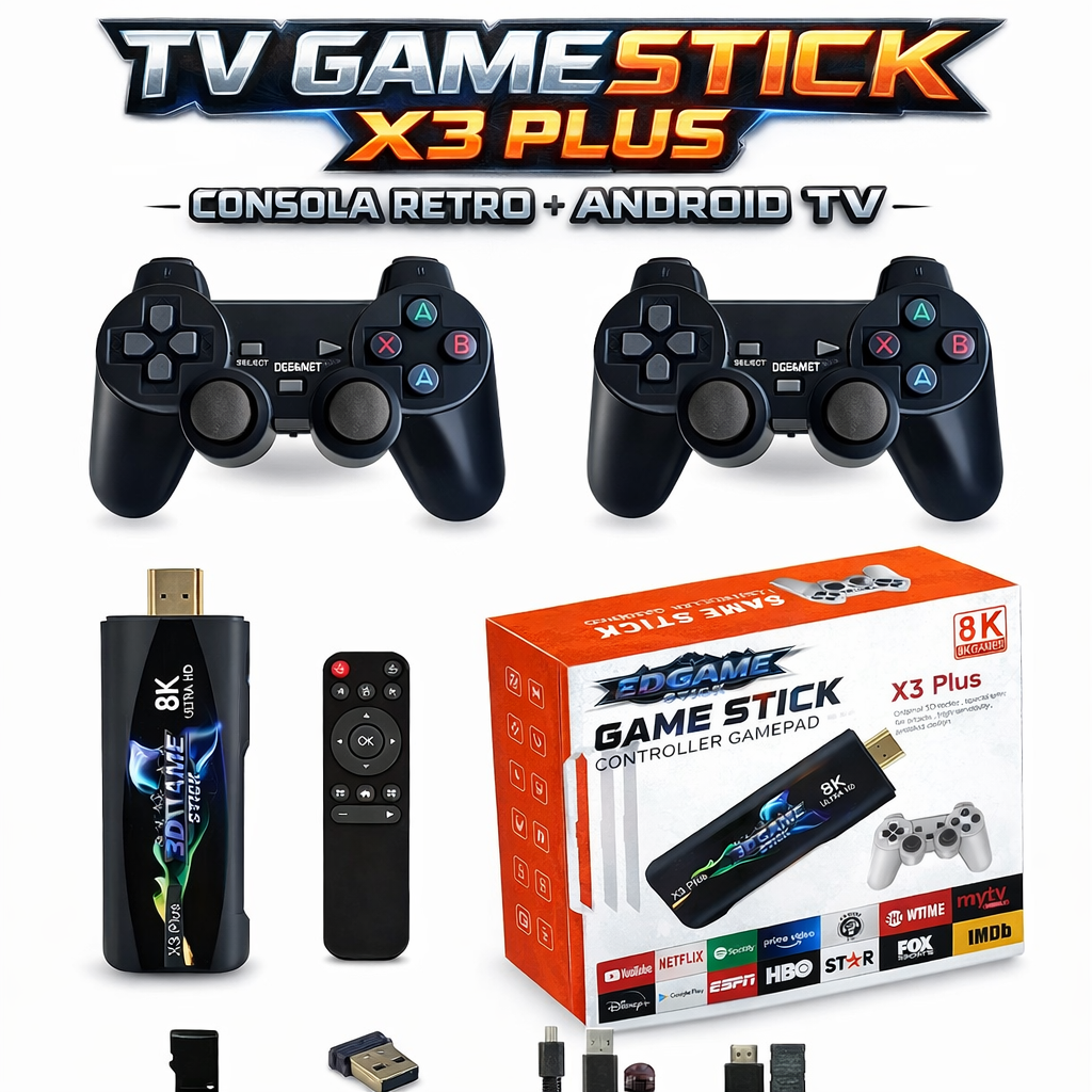 Consola Game Stick X3 Plus 8K - ¡Videojuegos y Android TV en un solo lugar! 🎮📺