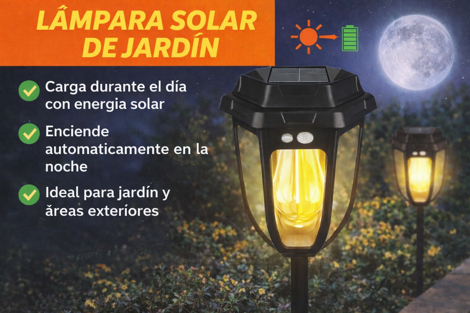 Estaca Solar LED para Jardín Lelong LE-LT0021 - 1600LM con Sensor de Movimiento