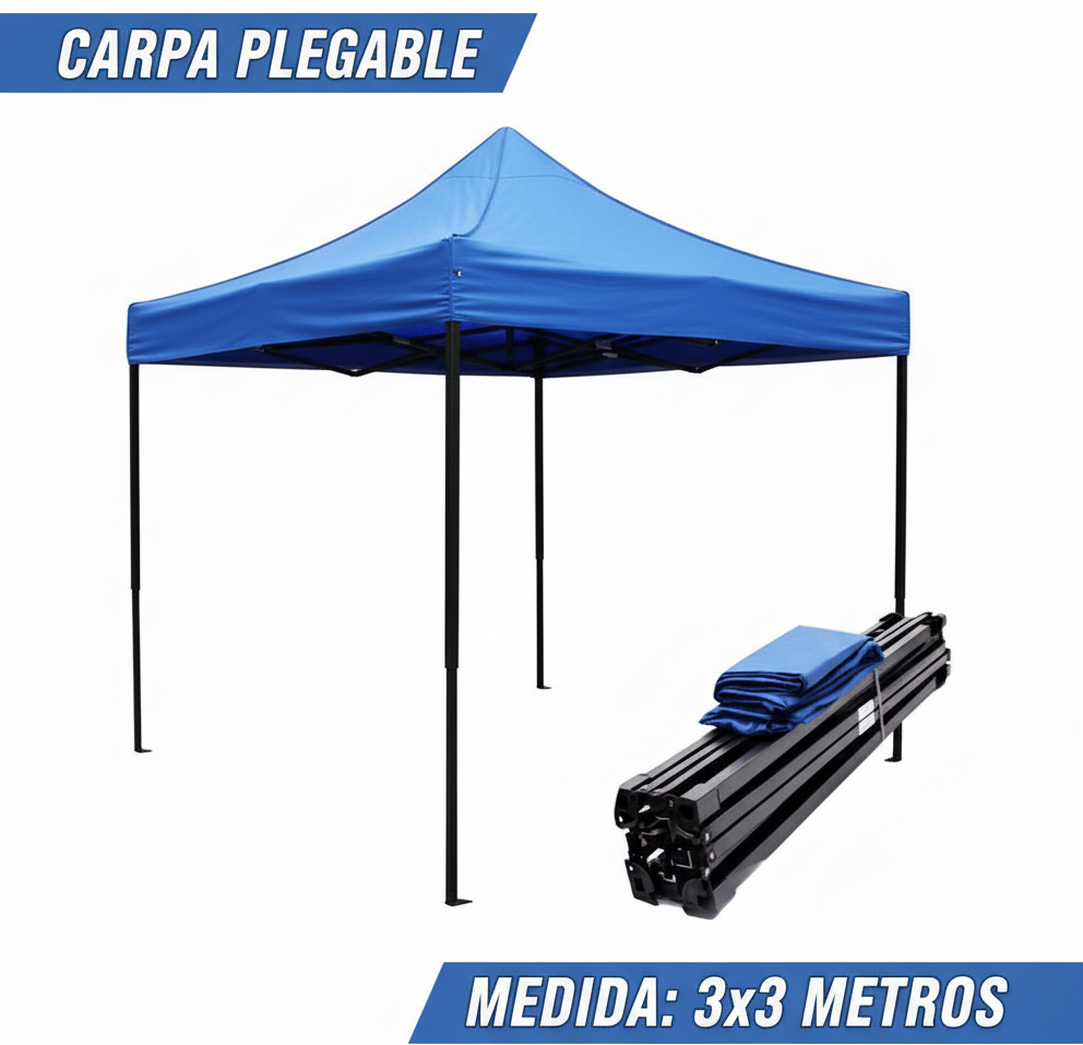 Gazebo plegable Reforzado 3x3 Metros con Bolso de Transporte 