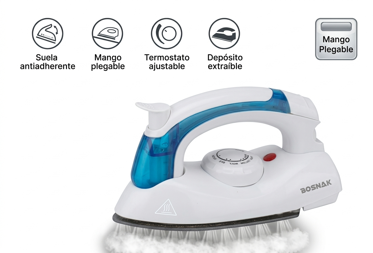 Plancha de Vapor Portátil BOSNAK BSK-016 Mando Plegable - ¡Tu Compañera de Viaje Ideal!