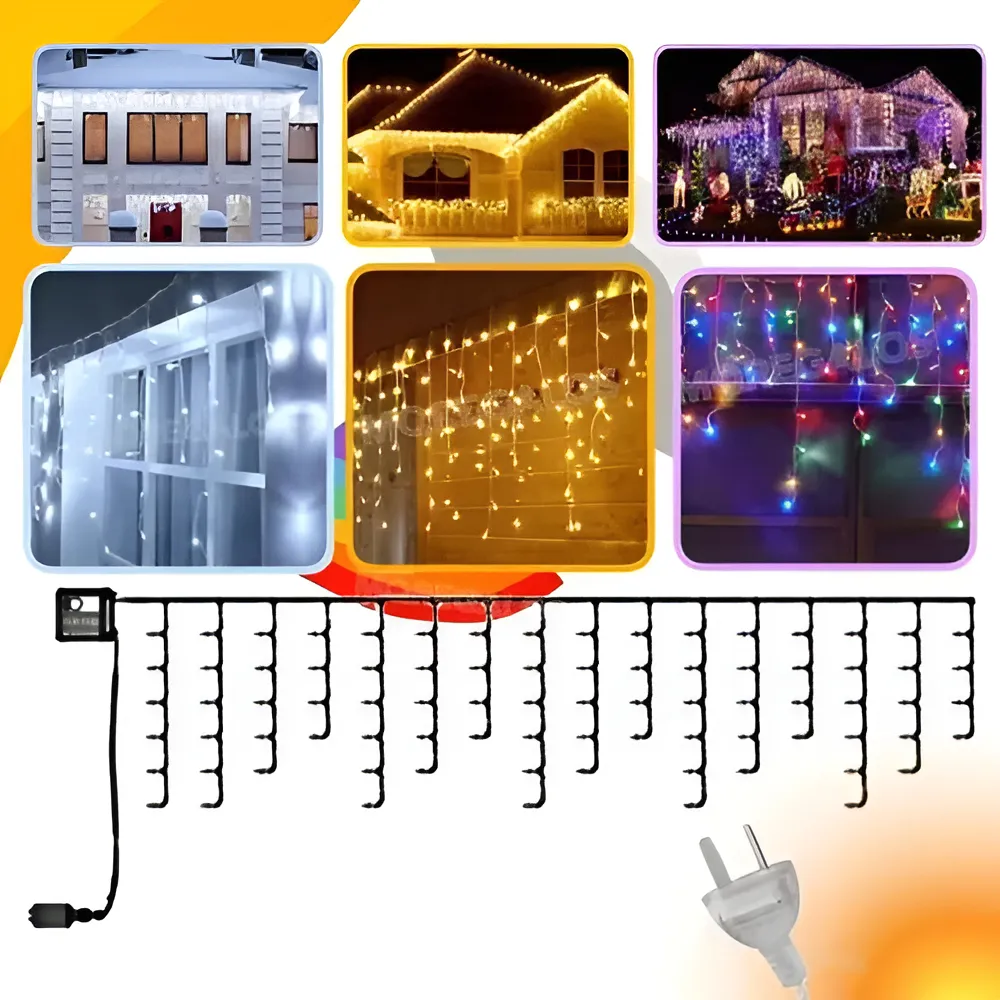 Guirnaldas Lluvia Cortina De Luces Led Navidad 3.2 Metros largo Blanco frio/calido/colores Interconectable 