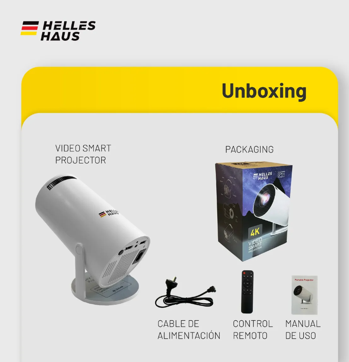 Proyector Portátil 4k 4500 Lm Con Wifi Bluetooth Android 11 Blanco