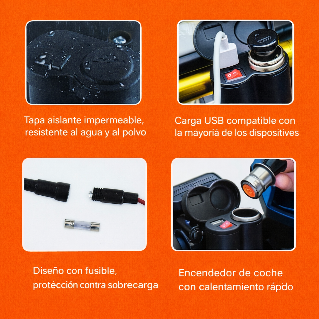 Cargador USB + Encendedor 12V-24V para Moto / Impermeable
