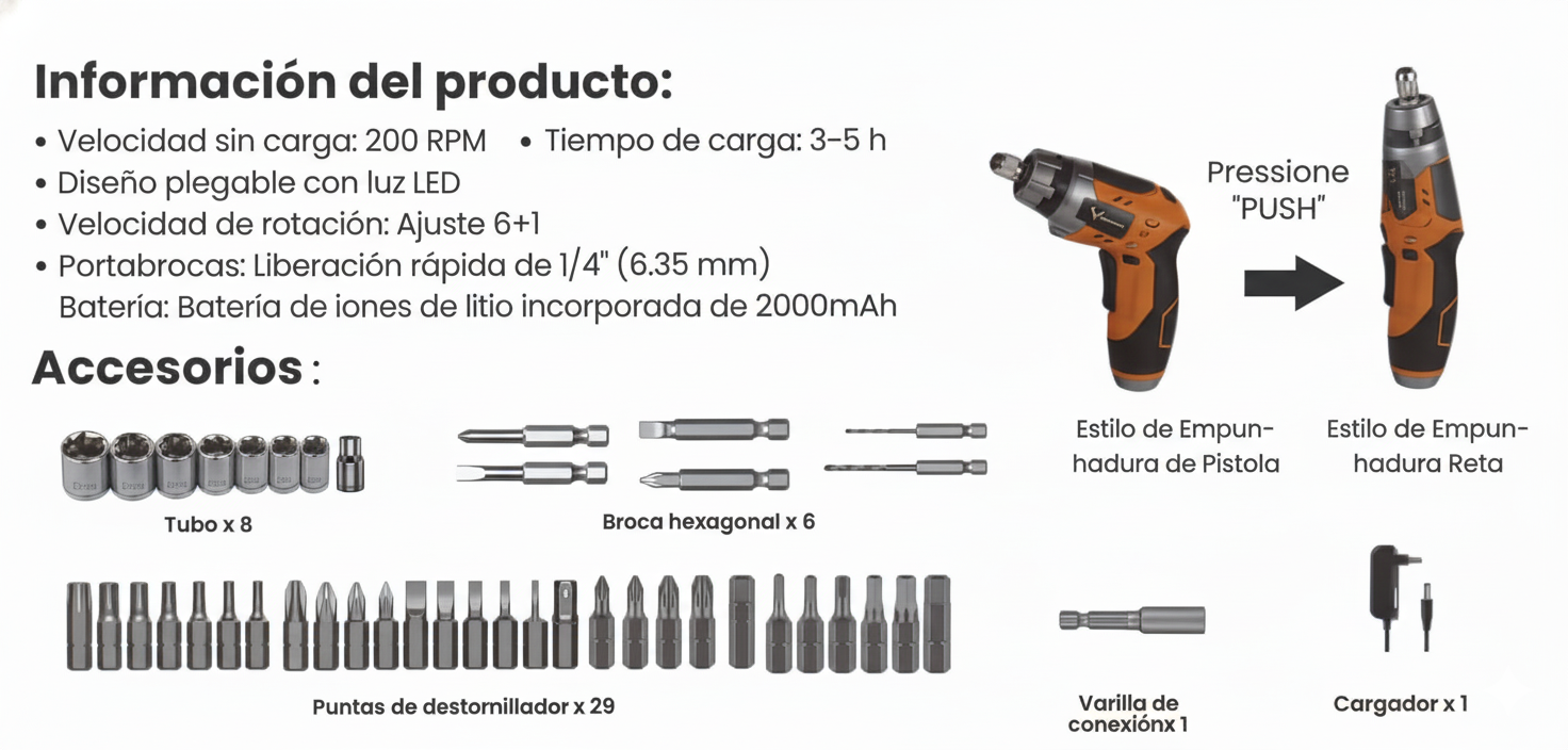 Atornillador Eléctrico Inalámbrico Powful POW-2539 de 4V