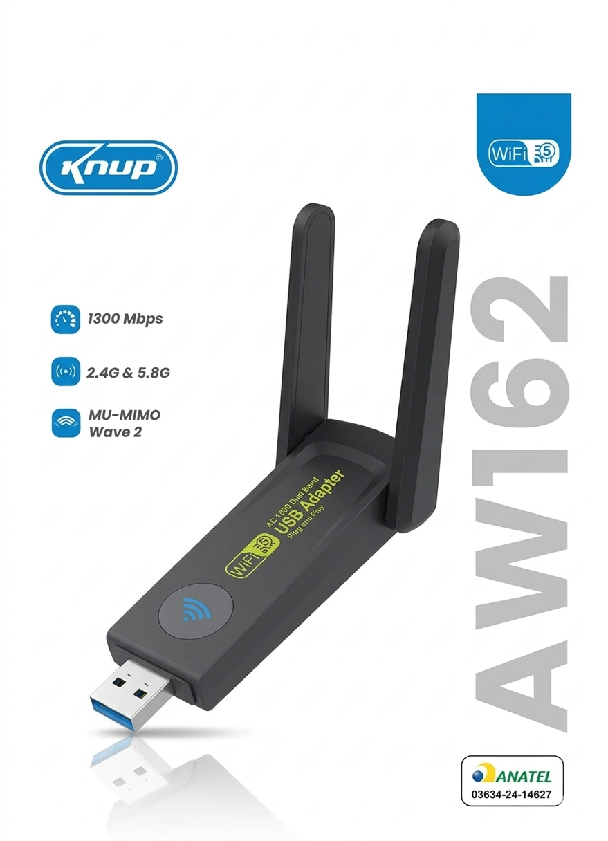 Adaptador WiFi USB 3.0 Knup KP-AW162 – Dual Band 1300Mbps