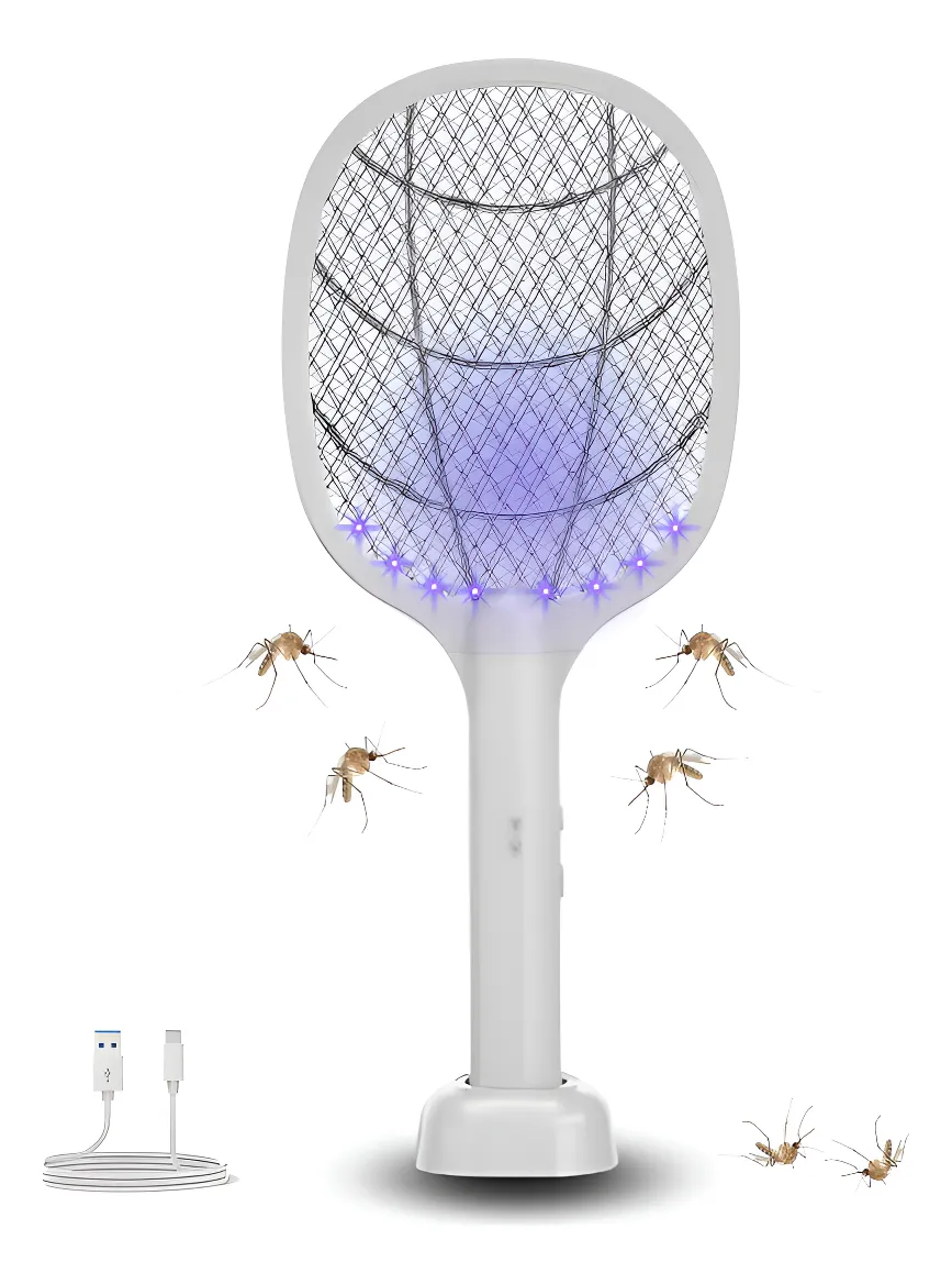 Raqueta Eléctrica Con Luz Mata Mosquitos Recargable 2 En 1