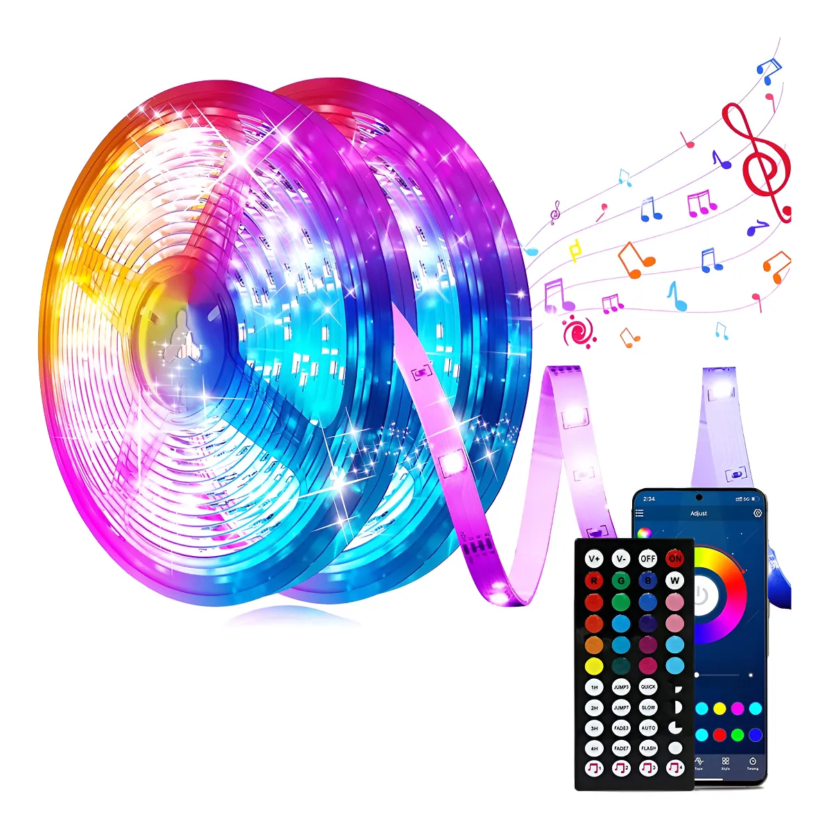 Kit Led Multicolor 5m Flexible Control Remoto Color De La Luz Rgb tira led YW-LD0193 -Control por Sonido y Bluetooth