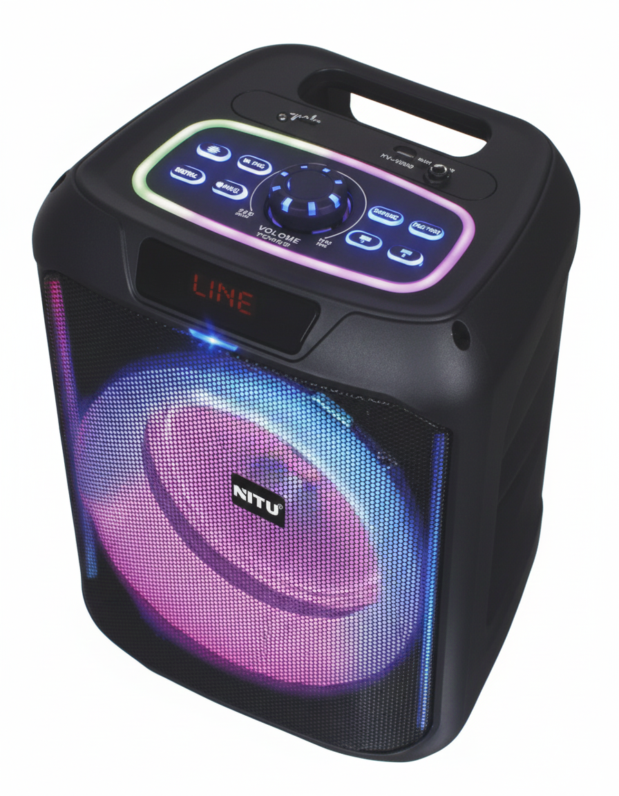 Parlante Portátil NITU NT-882 | 8 Pulgadas, Bluetooth 5.0, Luces RGB + Micrófono Inalámbrico