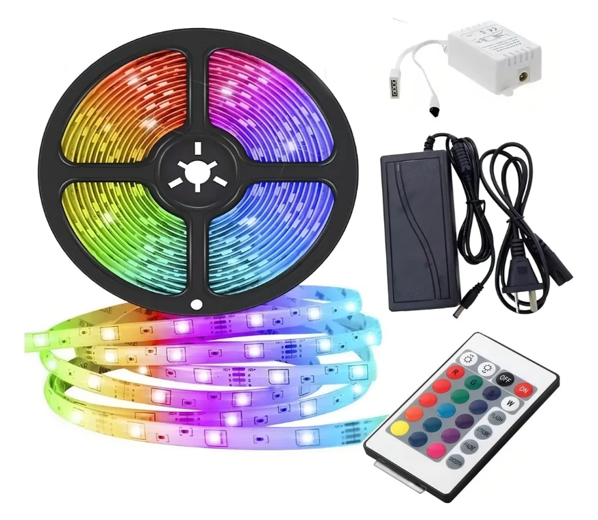 Kit Led Multicolor 5m Flexible Control Remoto Color De La Luz Rgb tira led 5050 + controlador + fuente