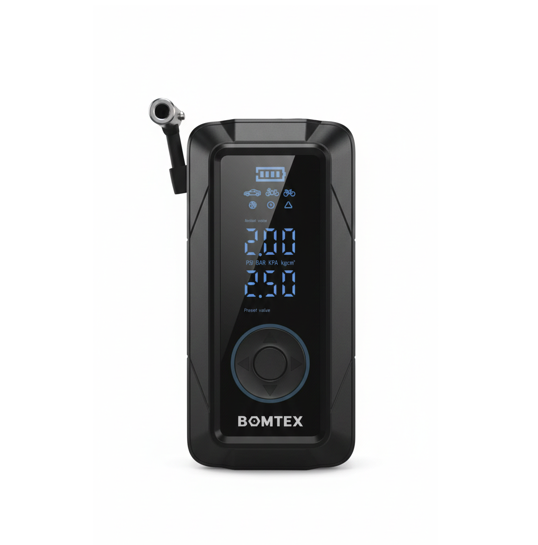 Inflador Portátil Bomtex TEX-0136 para Auto Moto Bici | 4 en 1: Inflador, Power Bank, Linterna y Medidor 🔋