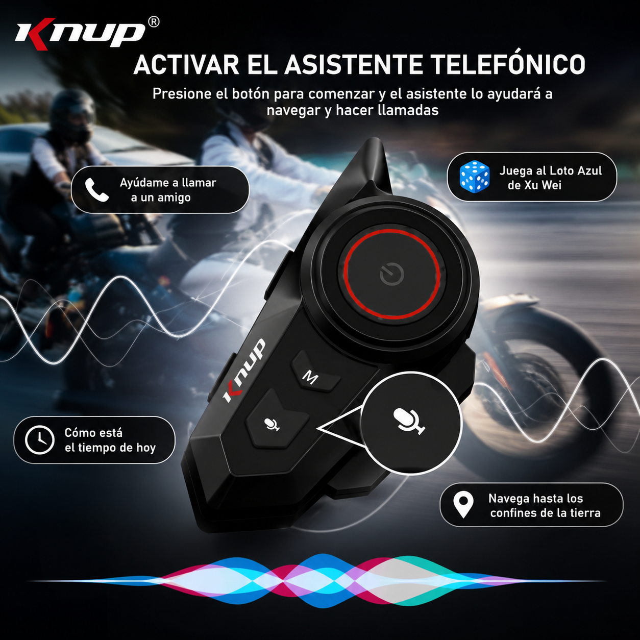 Auriculares Bluetooth para Casco KNUP KP-M299BT | Intercomunicador Moto IPX6