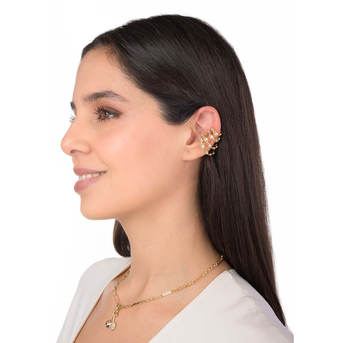 Gold plated earrings multi loop design with brilliant accent