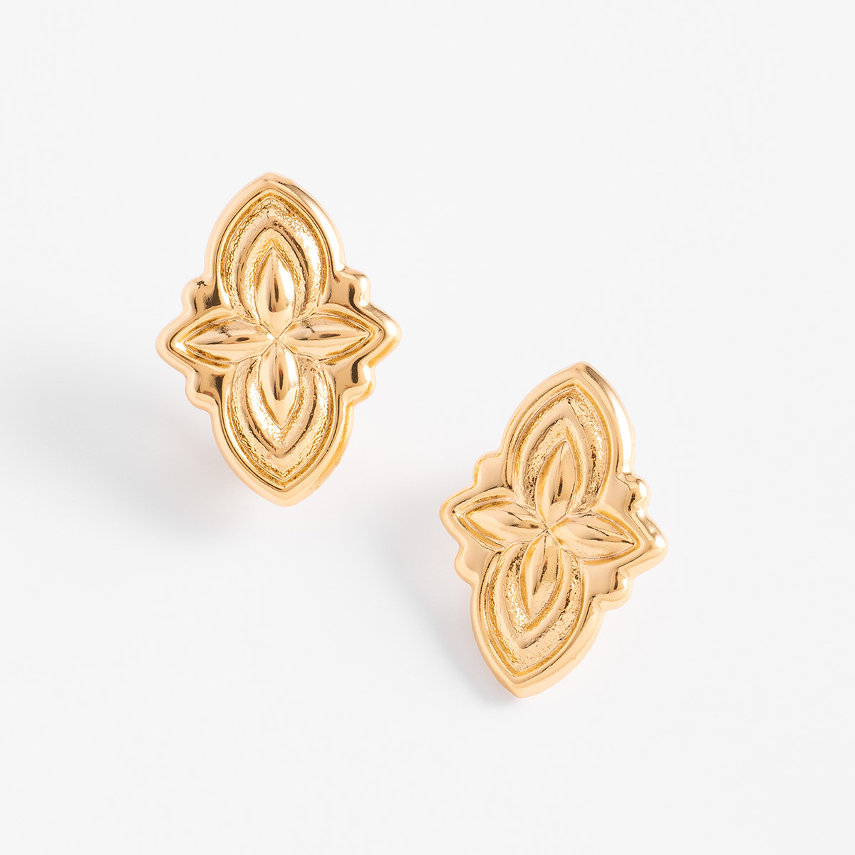 Gold plated earrings geometric floral embossed modern design