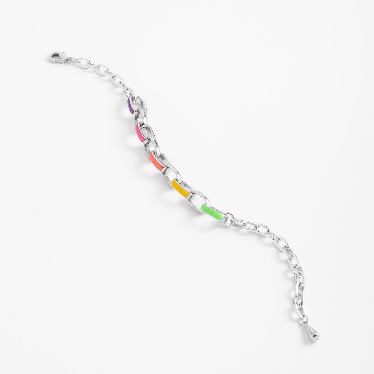 Rhodium plated bracelet with pastel enamel colored links