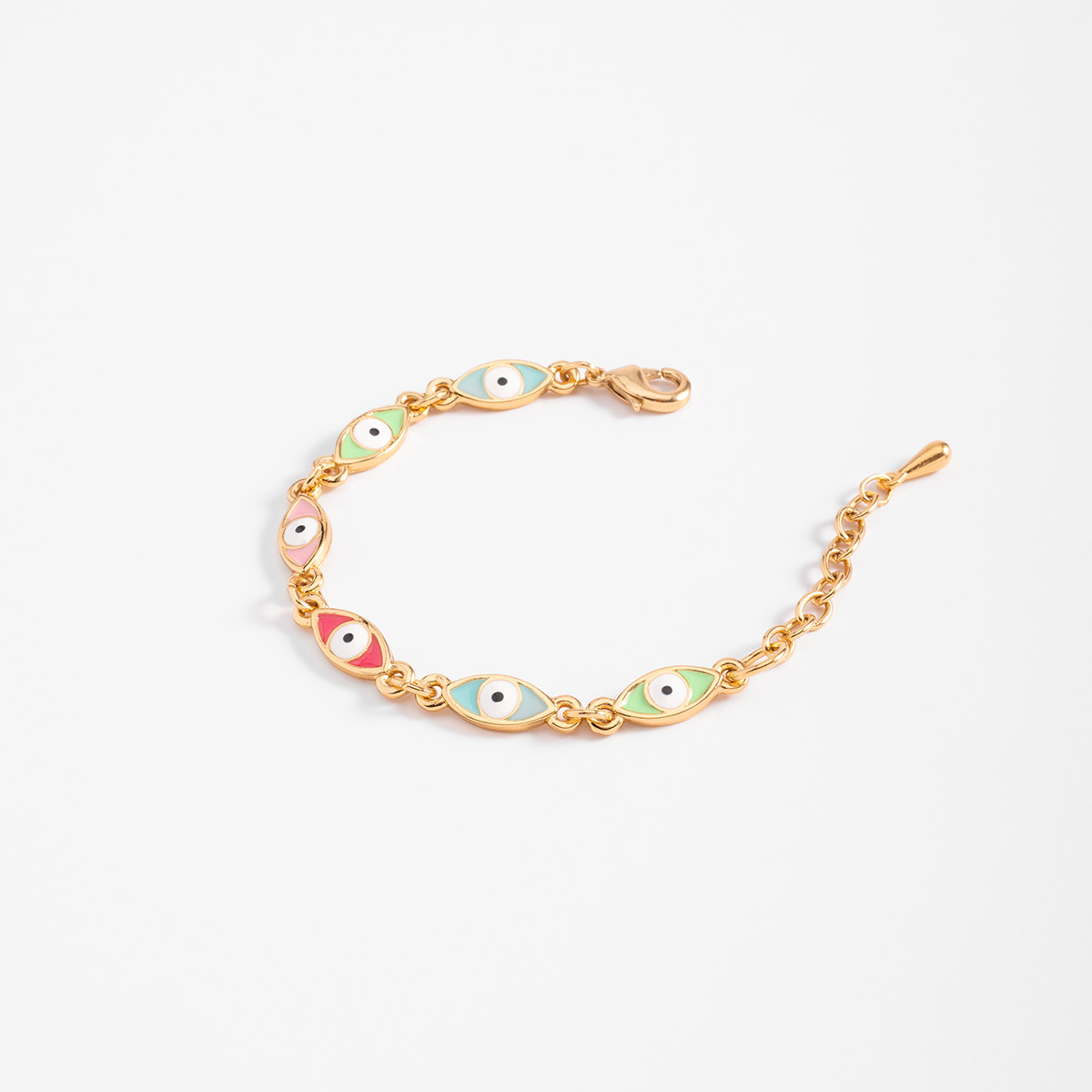Gold plated bracelet with eye charms pastel enamel details