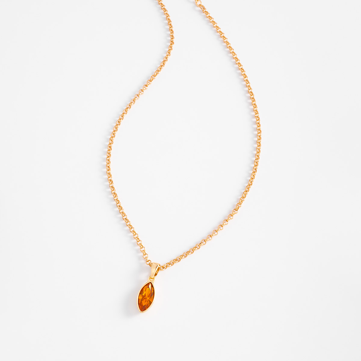 Gold plated necklace with amber tone stone pendant