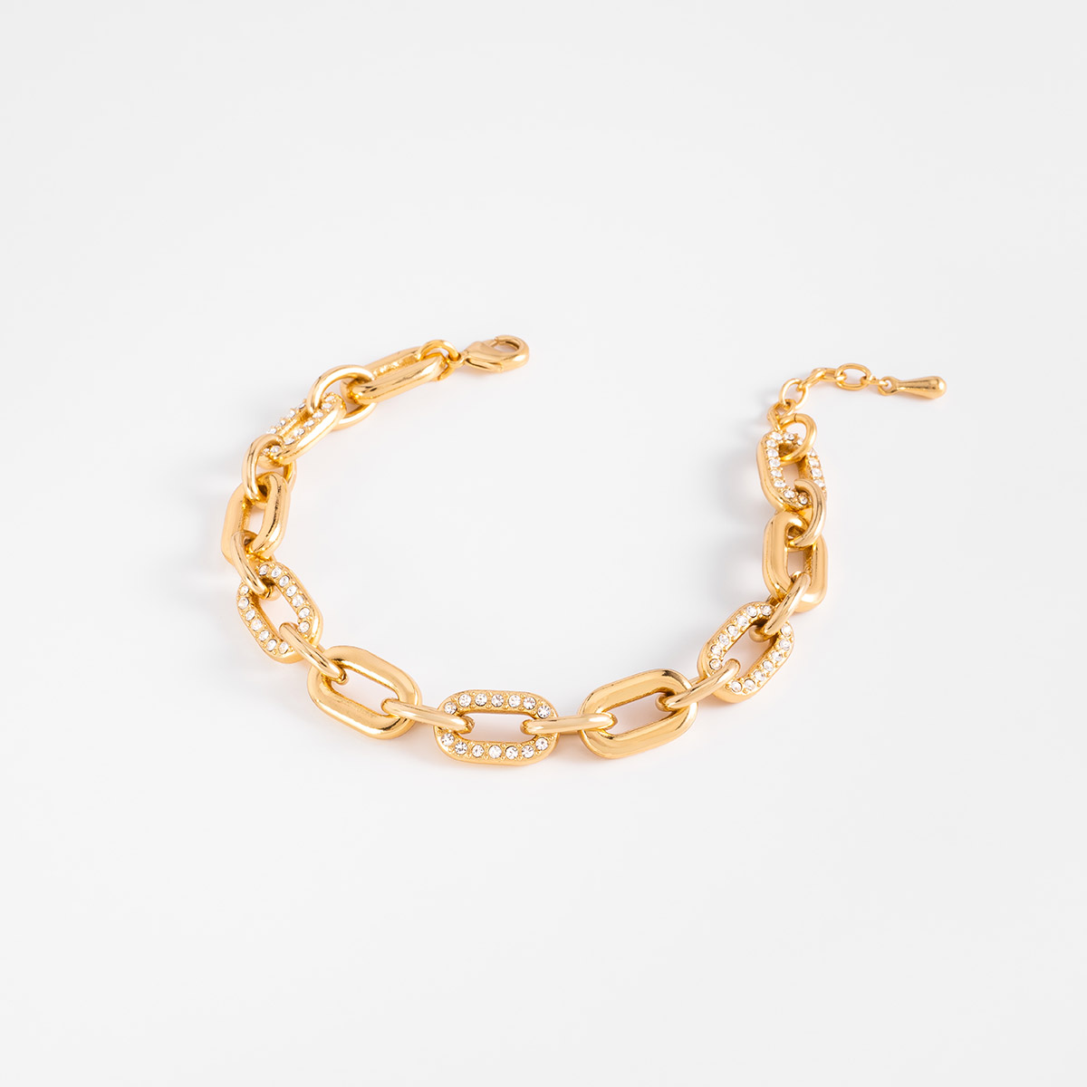 Gold plated bracelet with links and brilliant accent stones