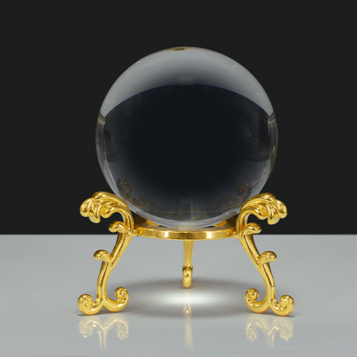 Water & Metal Energy Crystal Ball with Ornate Gold Stand