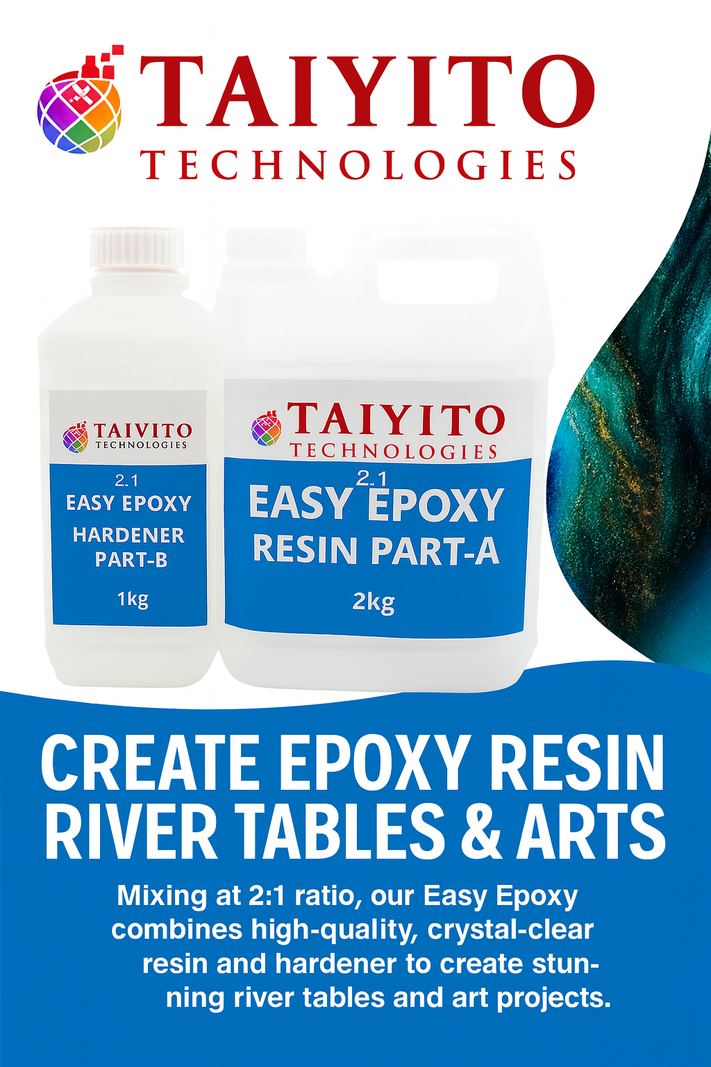 Easy Epoxy Resin and Hardener Set ( 2Kg resin+ 1Kg Hardener )