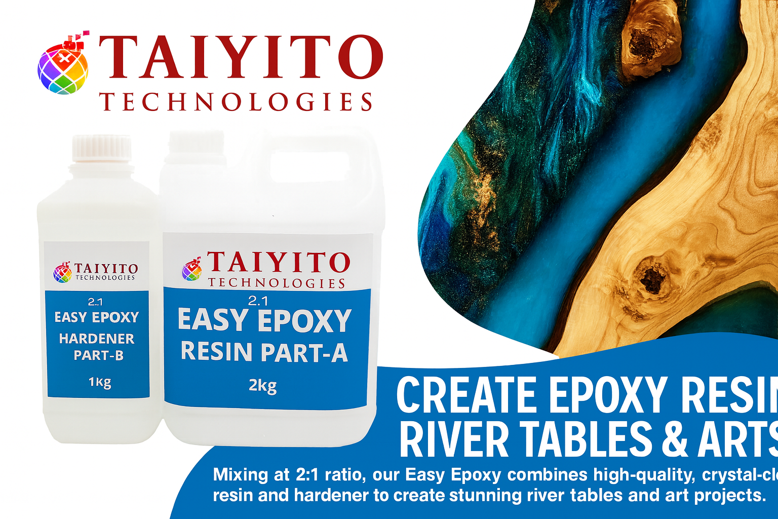 Easy Epoxy Resin and Hardener Set ( 2Kg resin+ 1Kg Hardener )