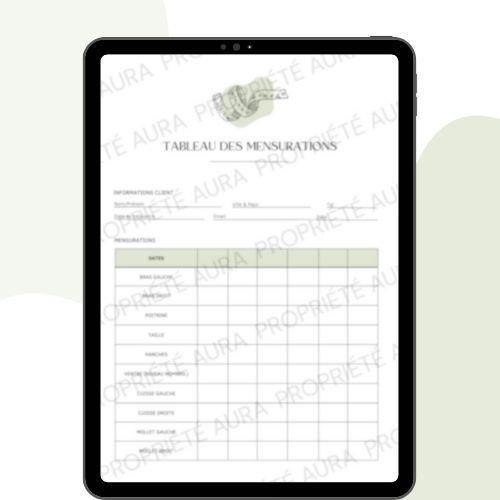 Tableau des mensurations