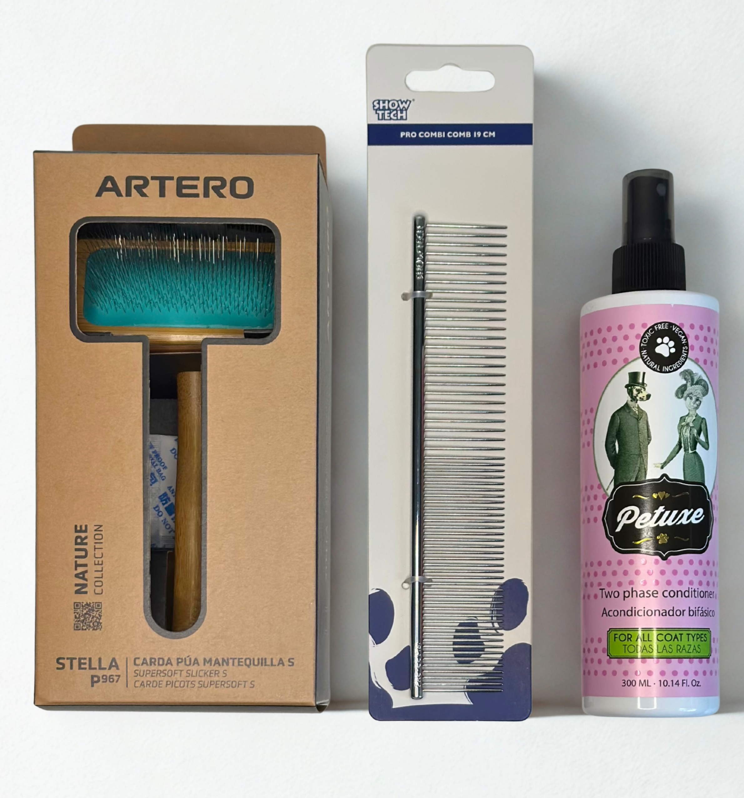 Rinkinys šunų šukavimui su minkštu S dydžio šepečiu