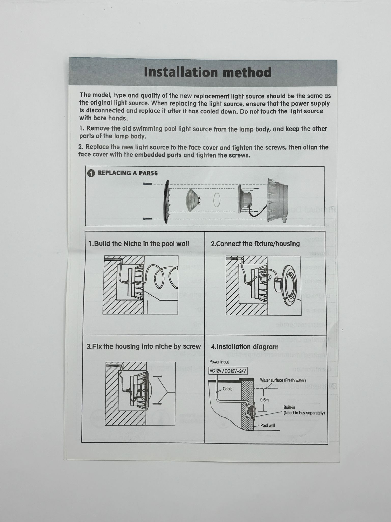 Par56 LED Pool Light screw terminal connection 
