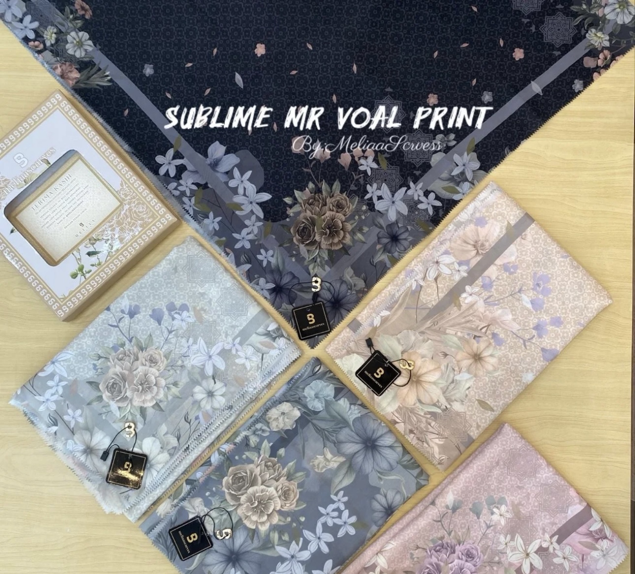 (3pcs) Melia Scarves Voal Motif Hijab Set FREE BOX