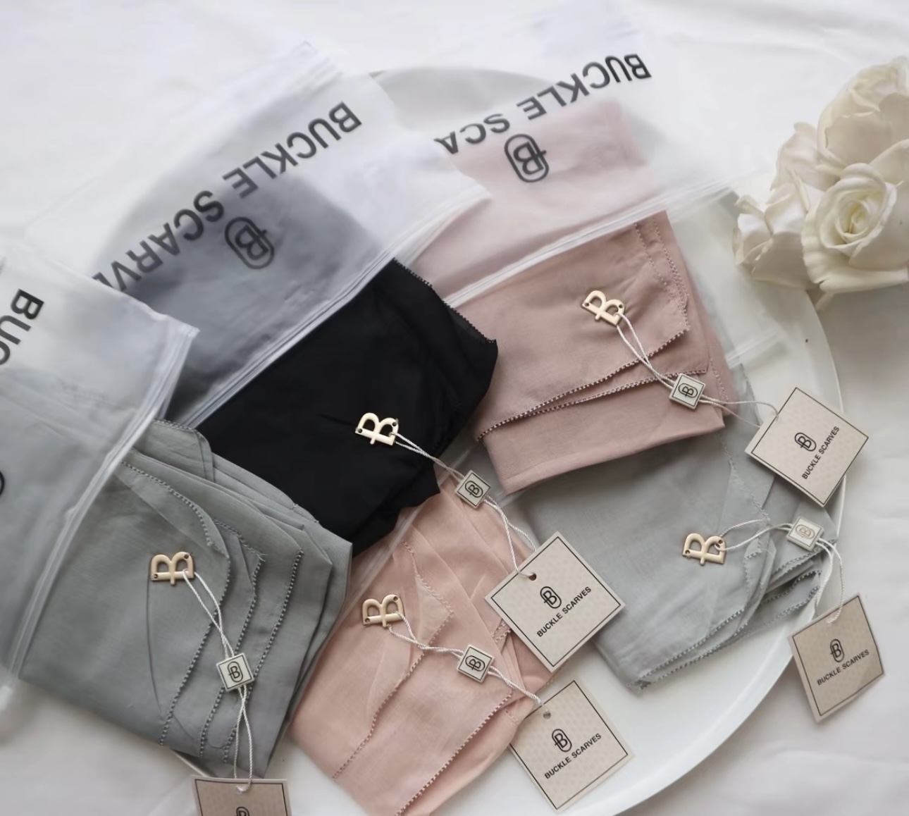 (5pcs) Buckle Scarves Hijab Set