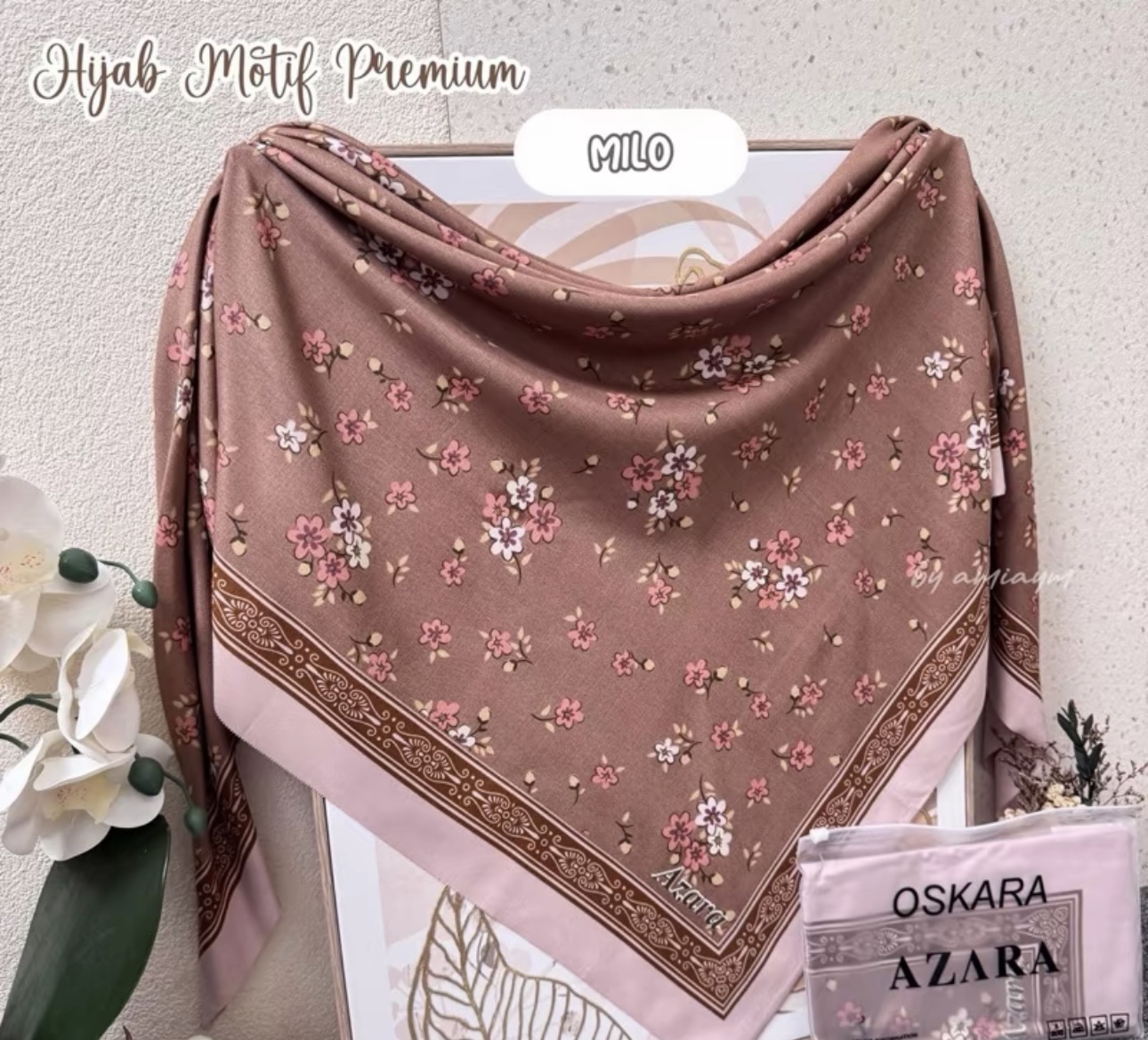 Floral Patterned Square Hijab - Milo Color