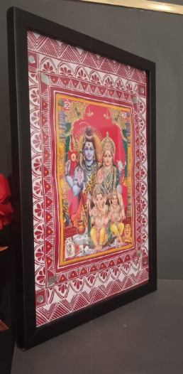 Hand-Painted Shiv Parivar Frame (A4 Size) |Framed Hindu Deity Family Artwork