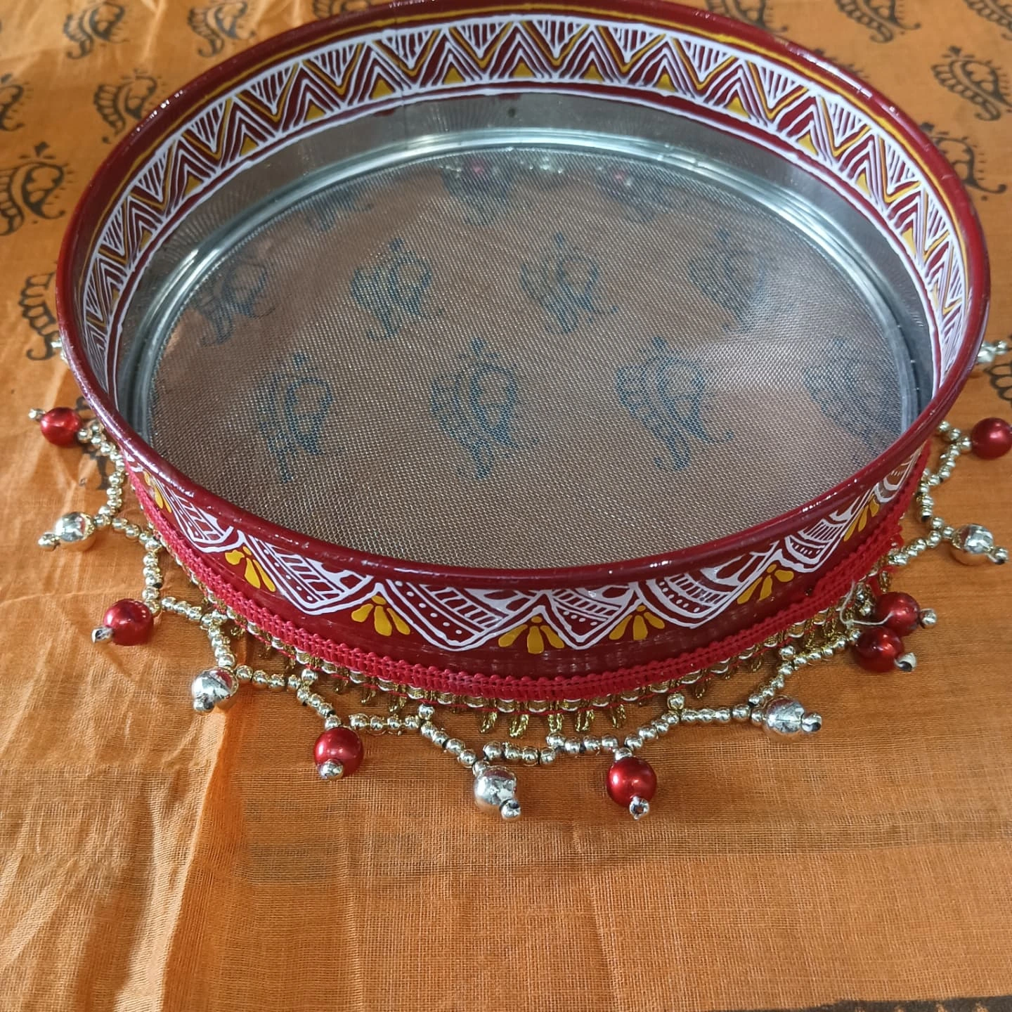 Aipan Designed thali set | karwa chauth | Hand-painted Hindu Puja Thali Set |} Diwali diya set with Thali