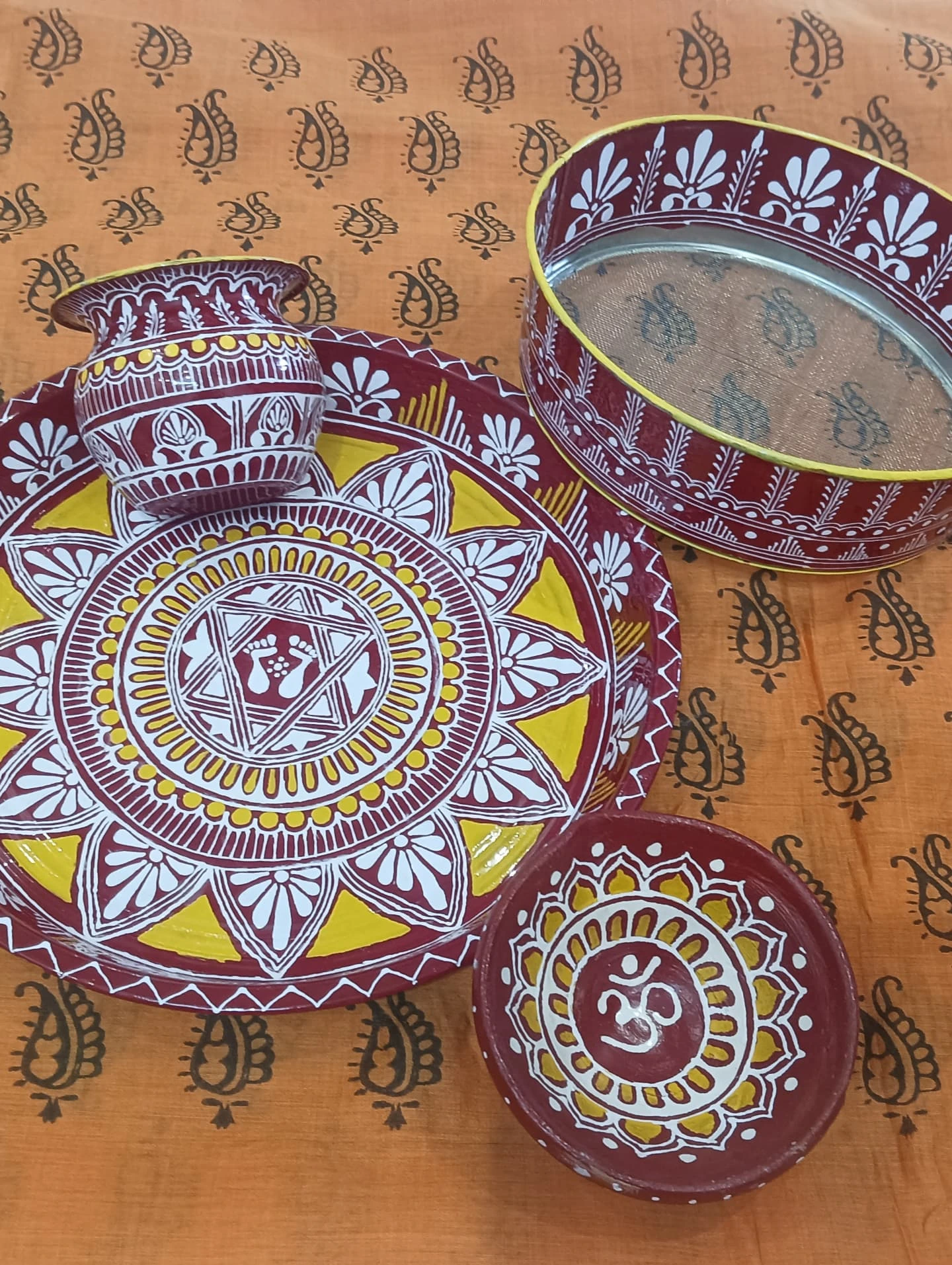 Hand-painted Traditional karwachauth Diwali Pooja Thali Set