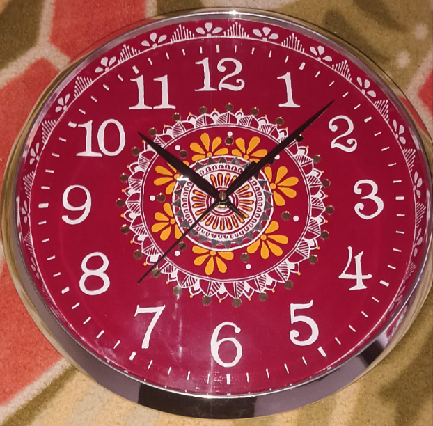 Hand-Painted Aipan Wall Clock (12 inches) | Decorative Wall Clock