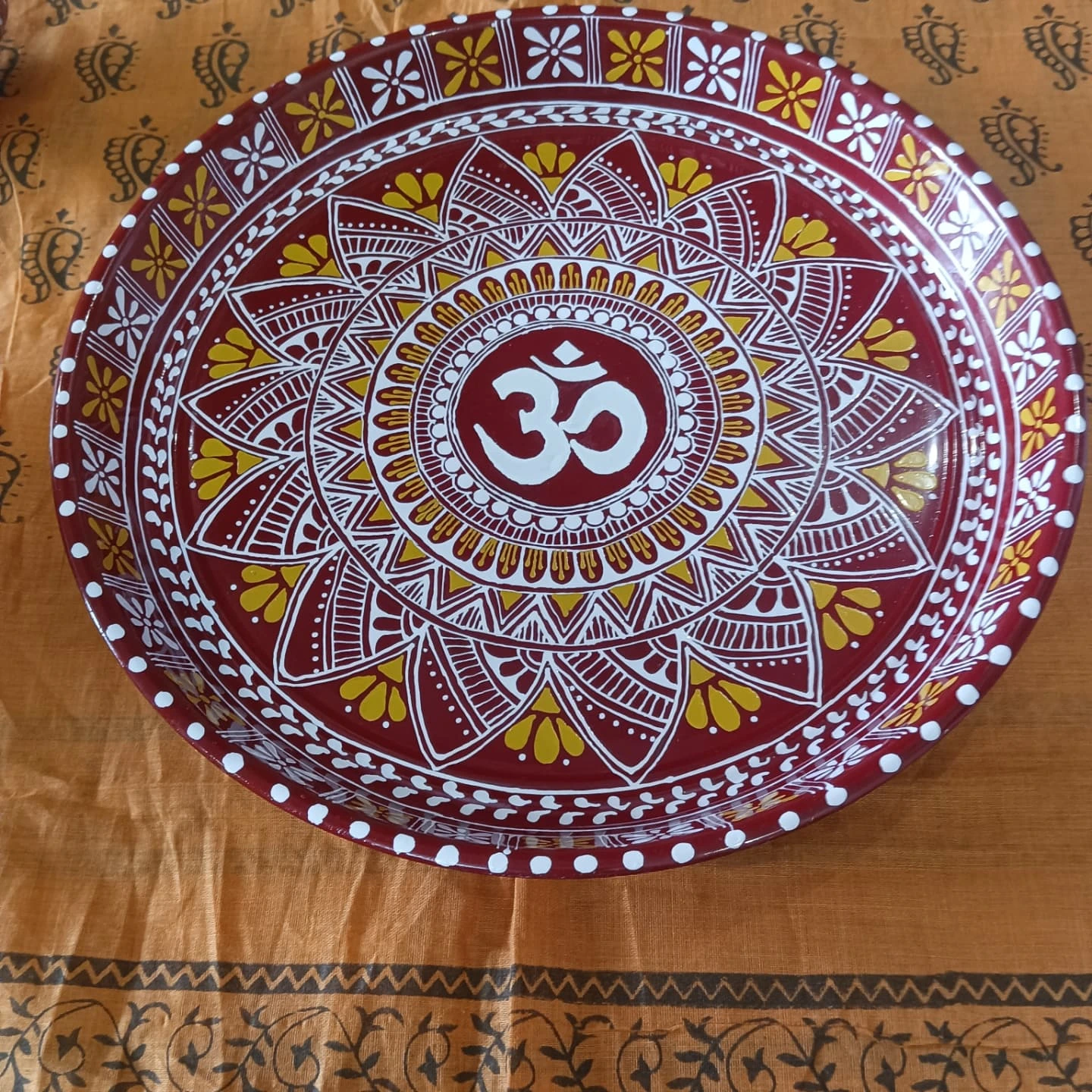 Aipan Designed thali set | karwa chauth | Hand-painted Hindu Puja Thali Set |} Diwali diya set with Thali