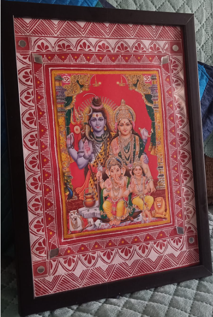  Hand-Painted Shiv Parivar Frame (A4 Size) |Framed Hindu Deity Family Artwork