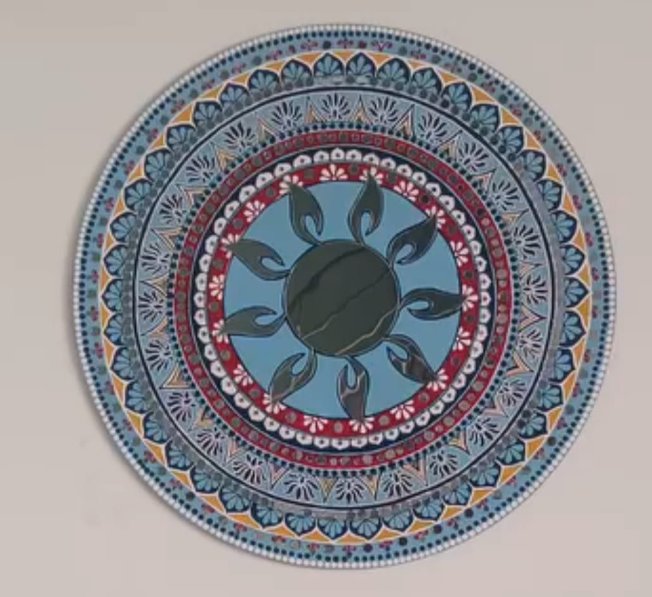 Hand-Painted Decorative Plate | Sun Mandala Wall Art | 12-Inch Handcrafted MDF Wall Decor Plate with Mirror