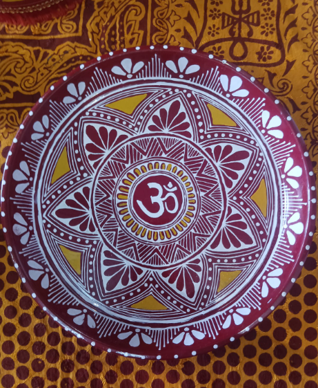 Aipan designed pooja plate |STainless steel medium thali