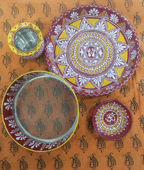 Hand-Painted Om Decorative karwachauth pooja Plate set
