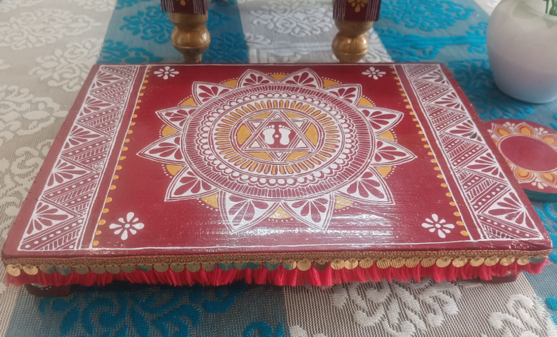 Aipan design | Handcrafted Wooden Puja Chowki
