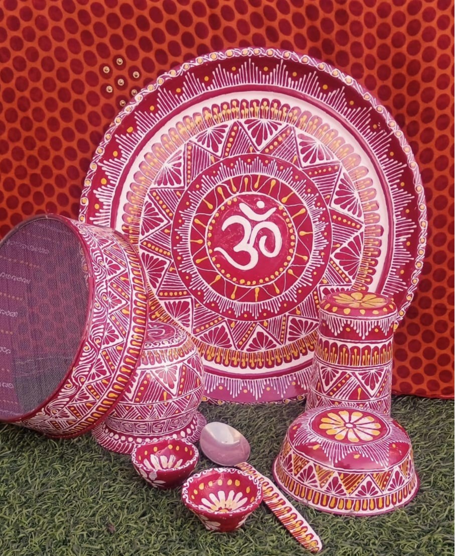Hand-painted Aipan Traditional Puja Thali Set