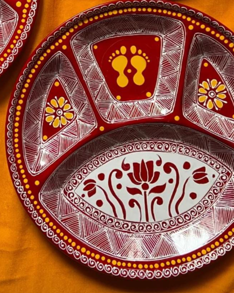 Traditional Decorative Pooja Thali | Handcrafted Pithiya Plate for Pooja and Festivities