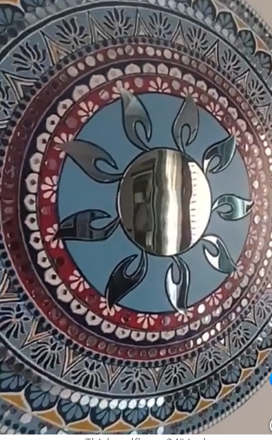 Hand-Painted Decorative Plate | Sun Mandala Wall Art | 12-Inch Handcrafted MDF Wall Decor Plate with Mirror
