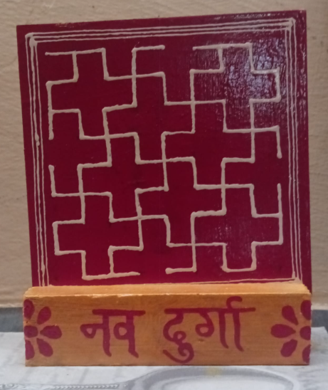 Nav Durga Wooden Decorative stand| Hand-Painted Nav Durga Wooden Stand (4x4 inches)