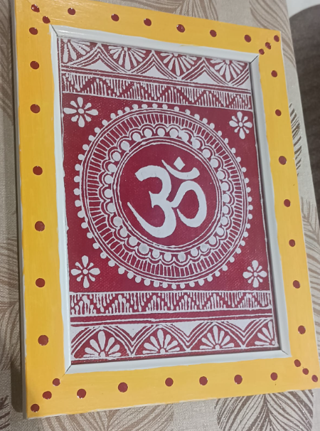 Aipan Art Shiva Frame | Red Hand-Painted Folk Art Wall Hanging