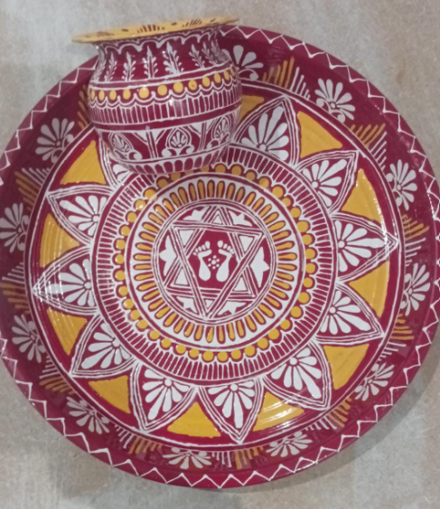 Hand-painted Pooja Thali Set with small kalash/lota/pot