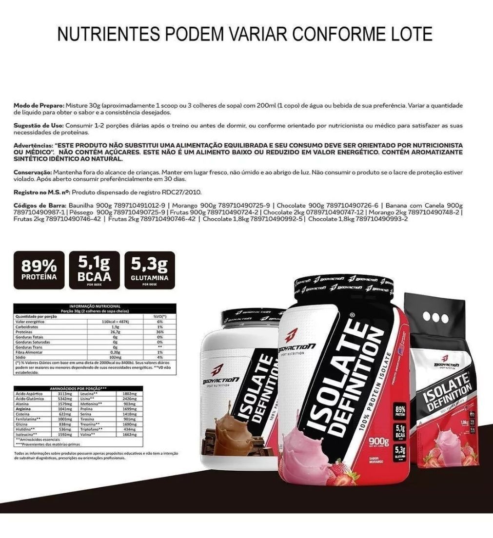 Isolate Definition (900g) Bodyaction - Sabor Napolitano