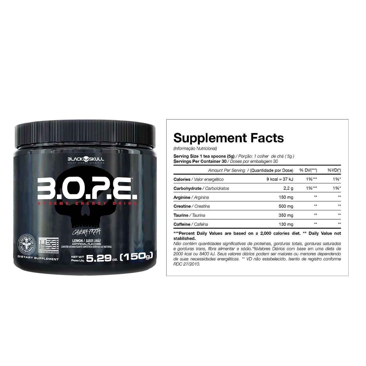 Pré-treino Bope (150g) Black Skull - Limão