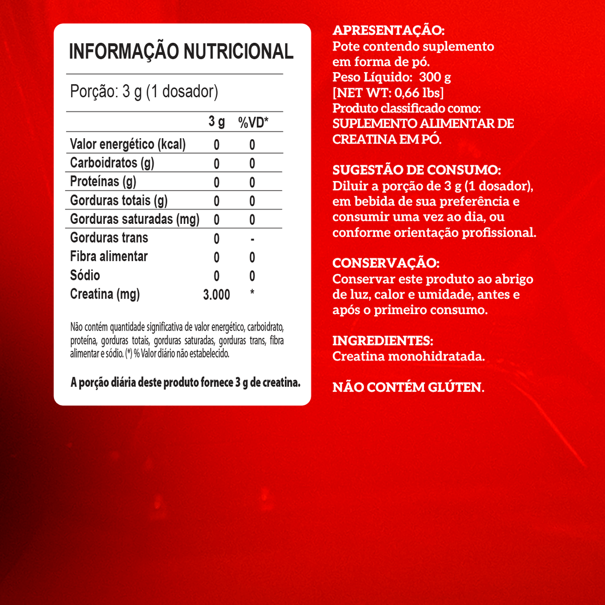 Creatina 100% Monohidratada (300g) Integralmedica 