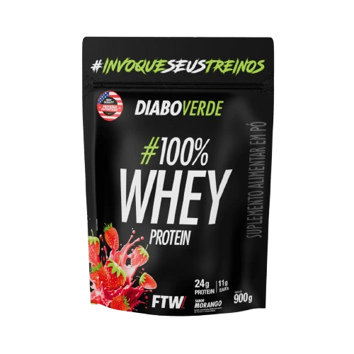 Sachê 100% Whey Protein (900g) Diabo Verde - Sabor Morango